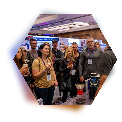 group of attendees listening to Dave speak at danger coffee set up